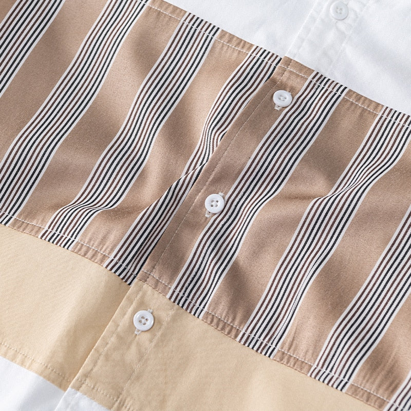 Striped Patchwork Cotton Long Sleeve Shirt