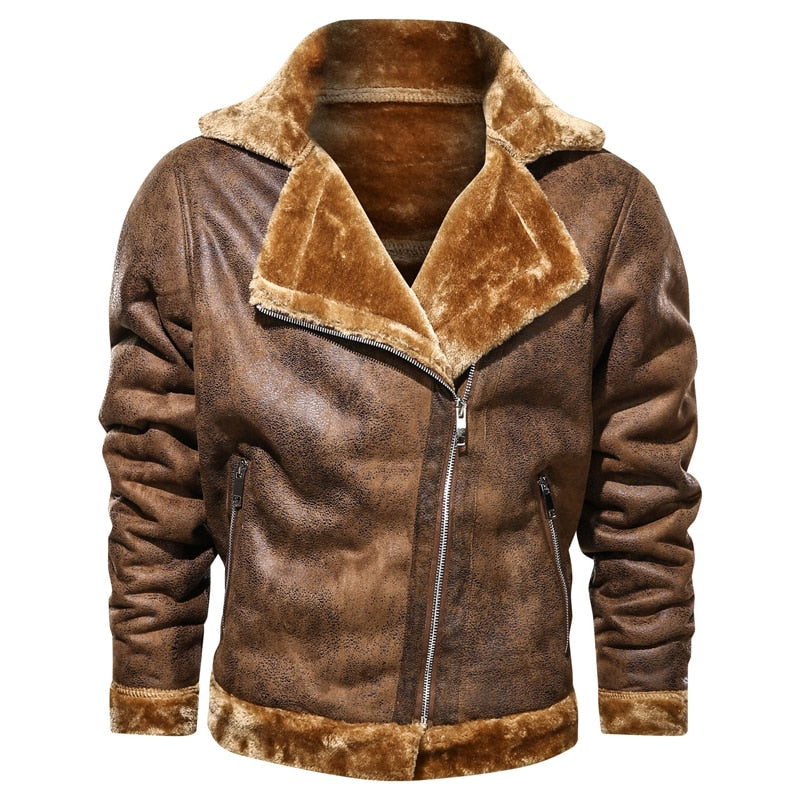 Winter Suede Leather Vintage Fur Jacket