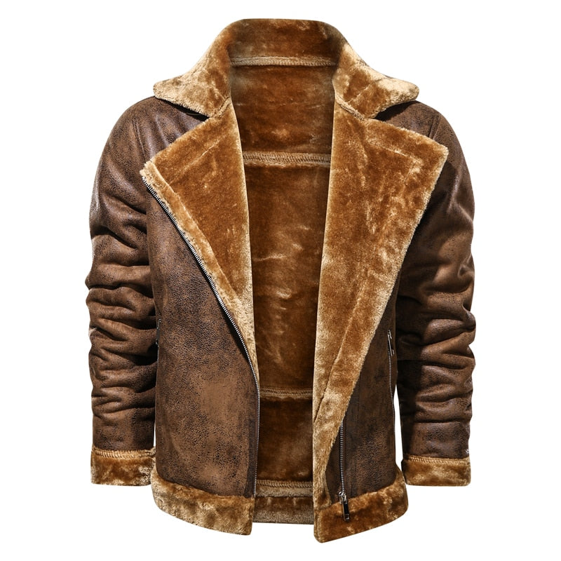 Winter Suede Leather Vintage Fur Jacket