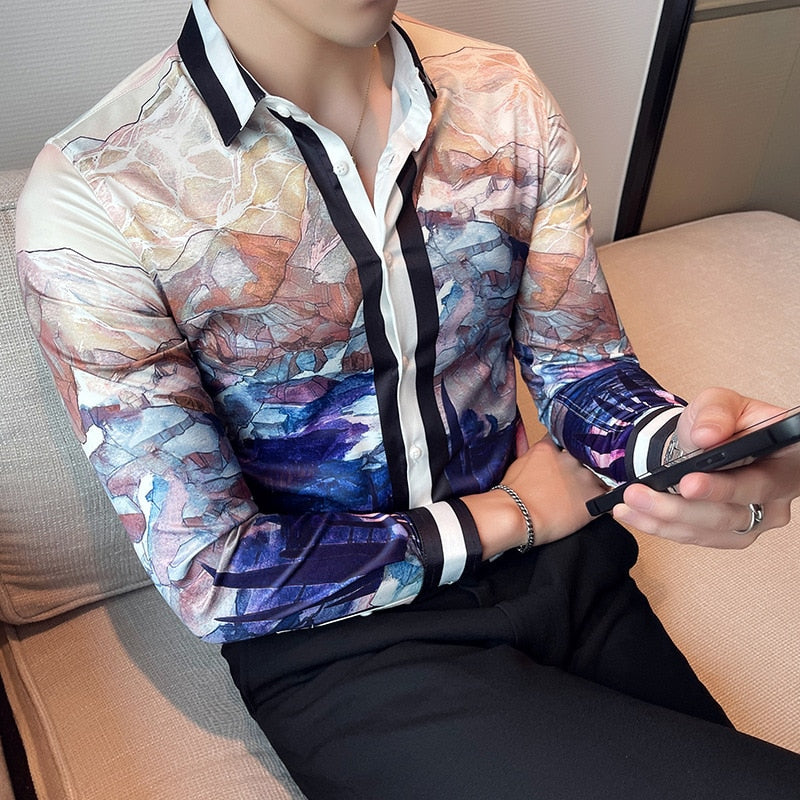 Abstract Mountain Printed Long Sleeves Shirt