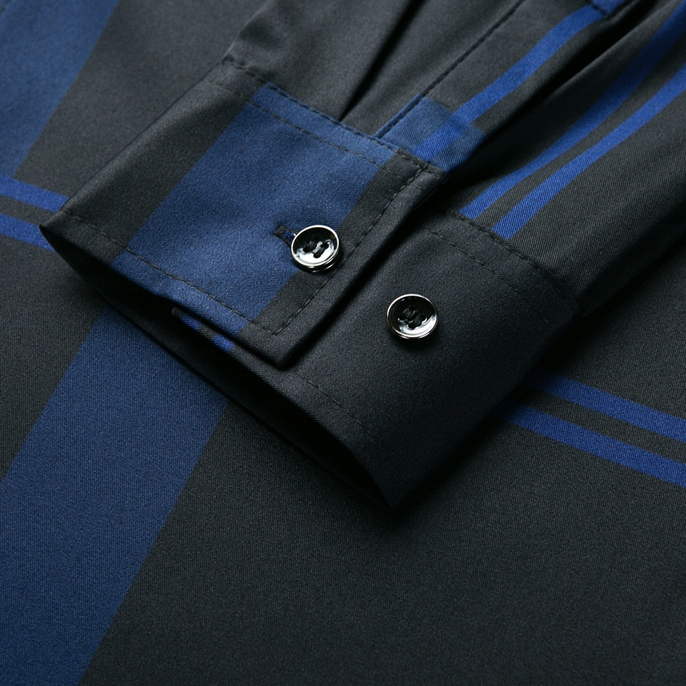 Black Based Monocolor Striped Pattern Long Sleeve Shirt