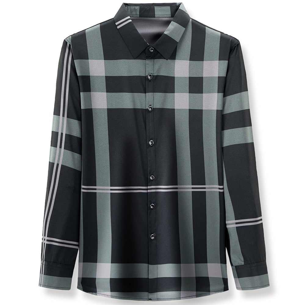 Black Based Monocolor Striped Pattern Long Sleeve Shirt