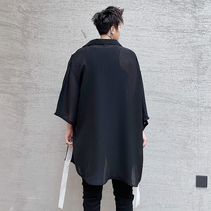 Contrast Stripe Patchwork Decorated Shirt