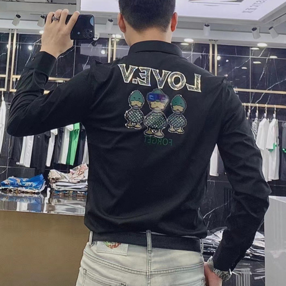 Duck Print Pattern Rhinestone Shirt