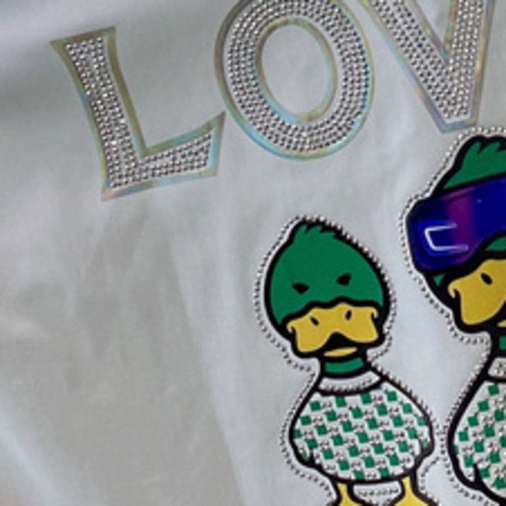 Duck Print Pattern Rhinestone Shirt