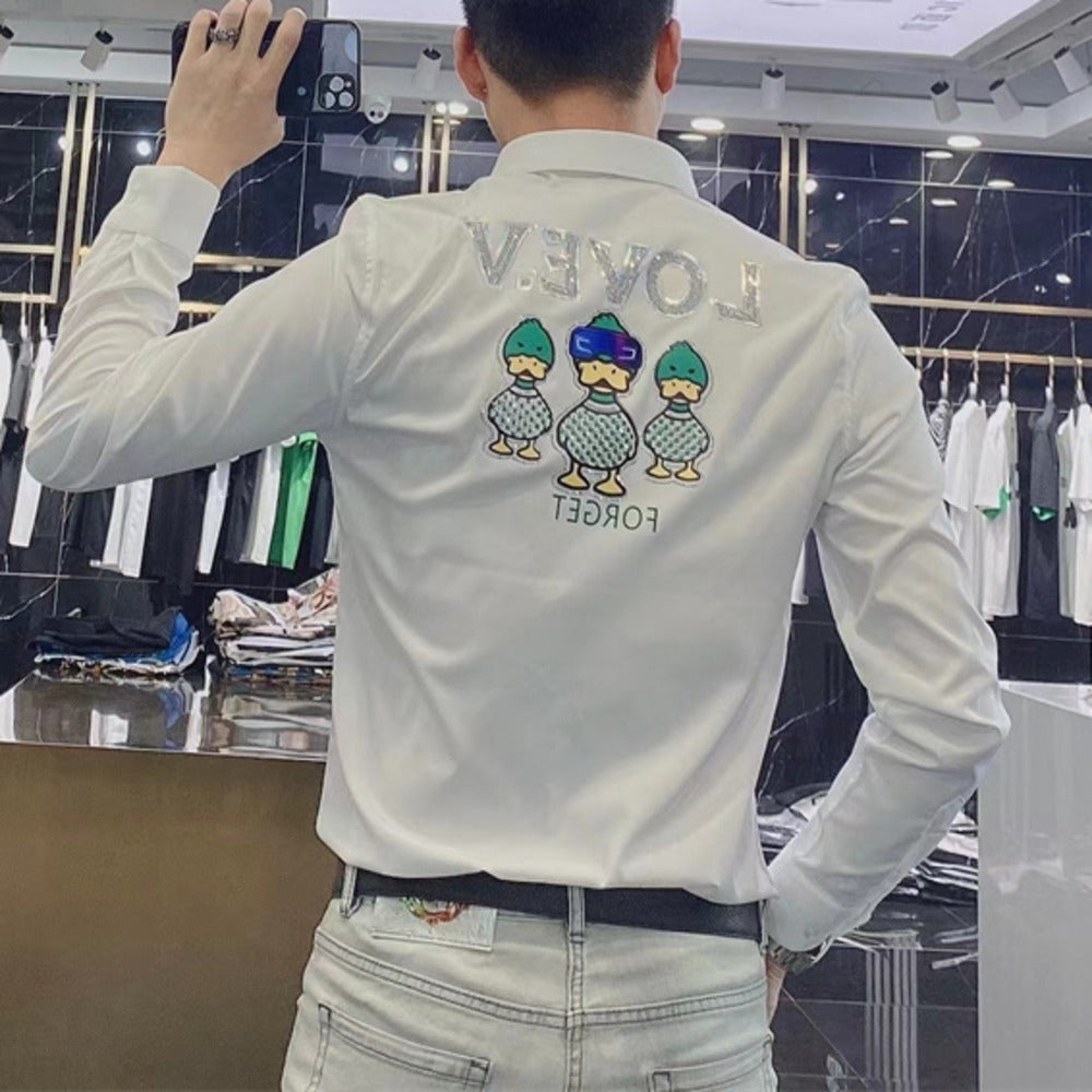 Duck Print Pattern Rhinestone Shirt