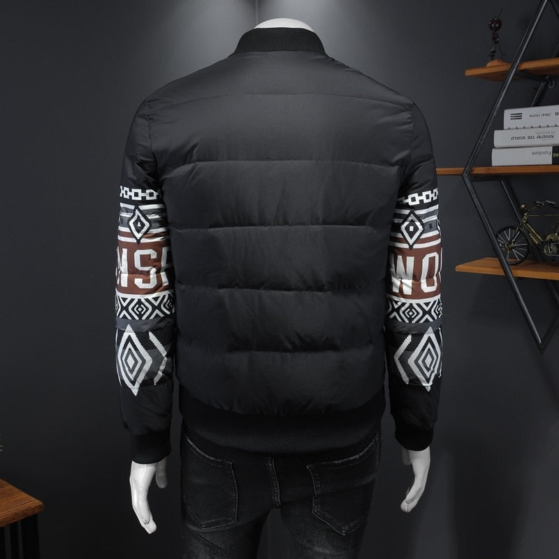 Geometric Print On Sleeve Embroidery Parka