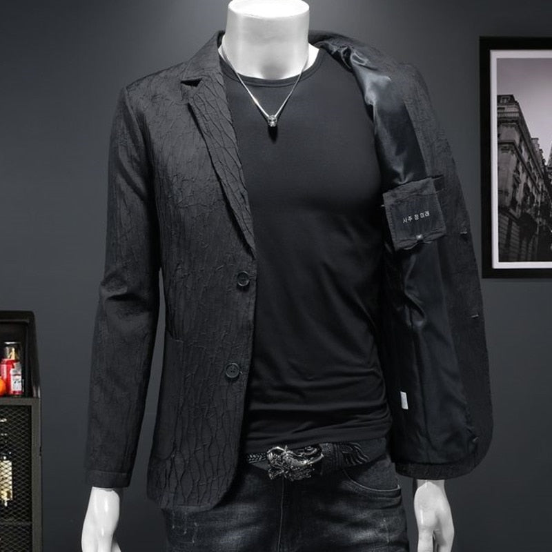 Jacquard Solid Black Color Blazer