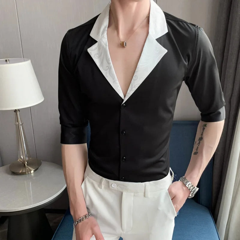 Casual Solid Jacquard Stitched Shirt