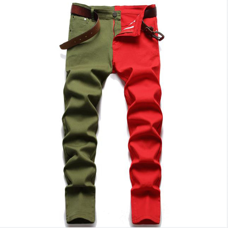 Side to Side Contrast Patchwork Slim Fit Pants