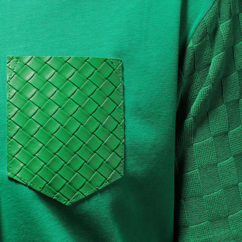 Monocolor Green Woven Pattern Hooded T-Shirt