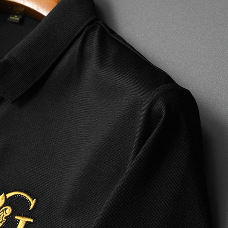 Embroidered Eagle Rhinestones Shorts Sleeve Polo Shirt