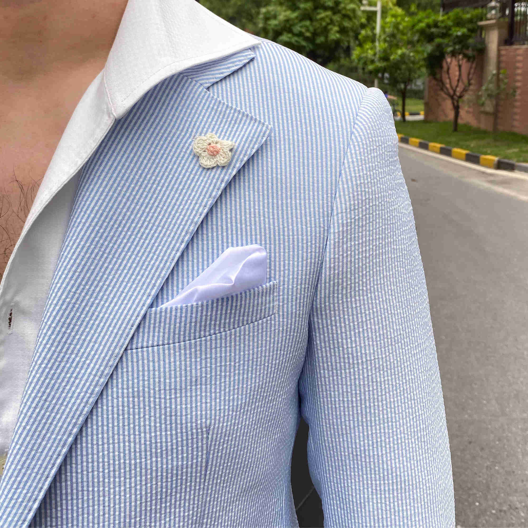 Blue Striped Seersucker Pants Set