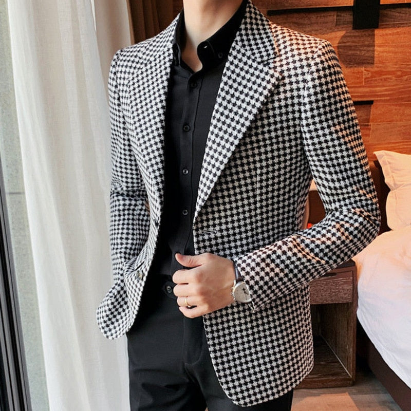 Bird-Lattice Polyester Men Blazer