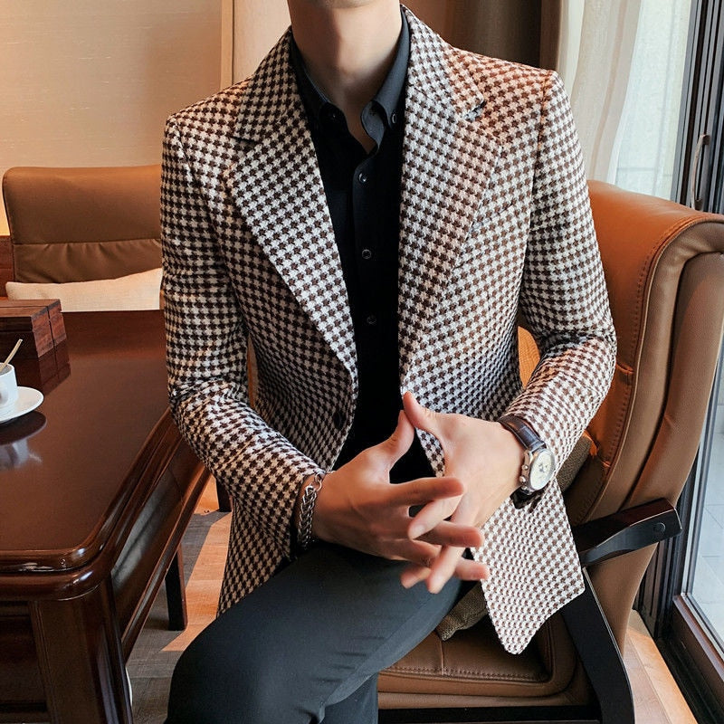 Bird-Lattice Polyester Men Blazer