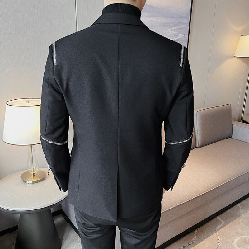 Black Casual Zipper Decoration Blazer