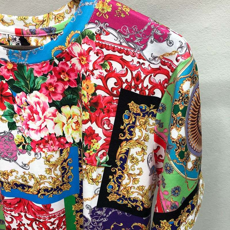 Baroque Floral Printing Short Sleeve T-Shirt