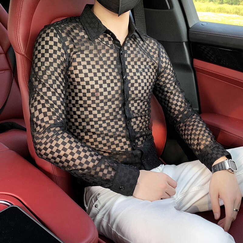 Checkered Pattern Sheer Shirt