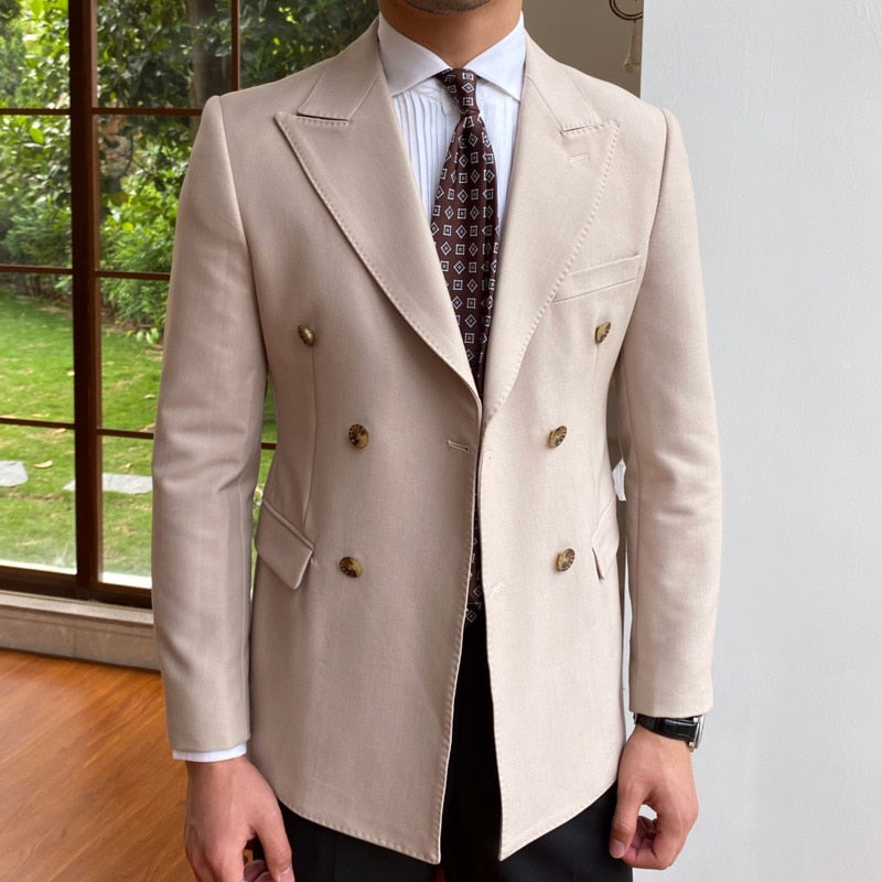 Double Breasted Button Decoration Polyester Blazer
