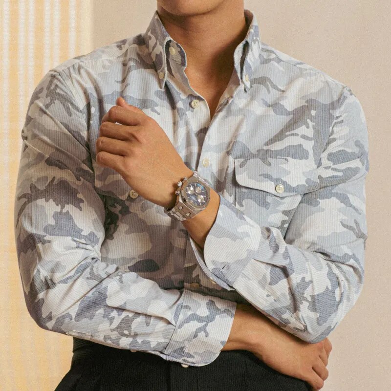 Casual Grey Camouflage Pattern Shirt