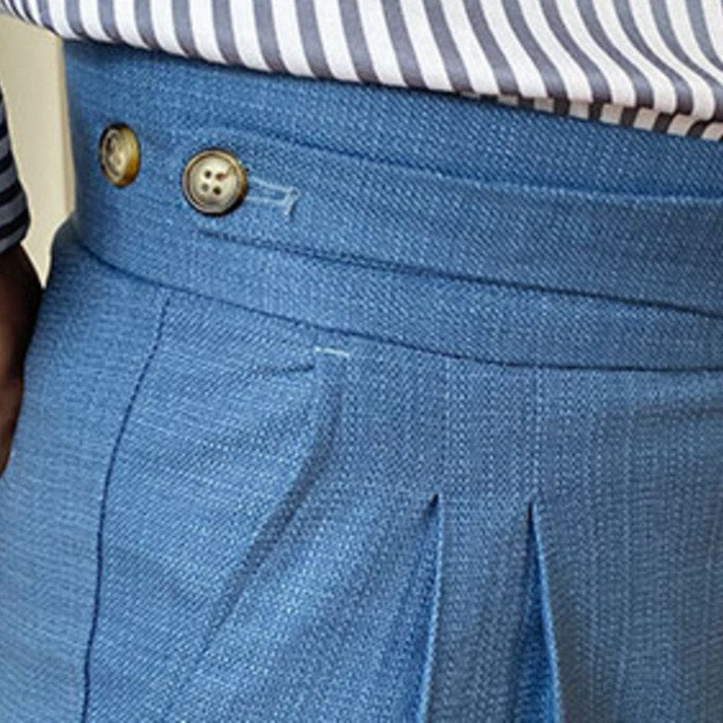 Solid Color High Waist Polyester Trousers