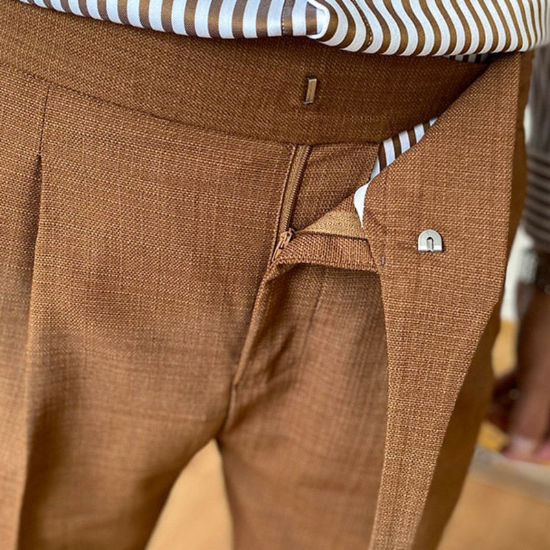 Solid Color High Waist Polyester Trousers