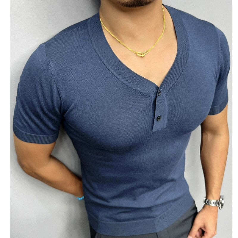 Slender Knitted Short Sleeved T-shirt