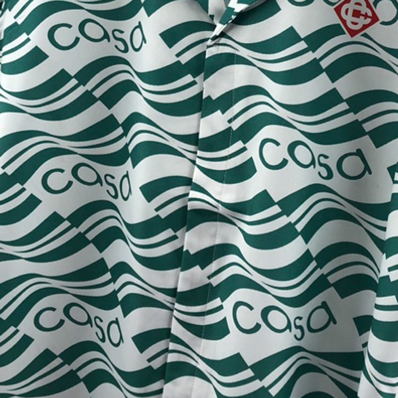 Green Geometric Pattern Printed Short Sleeve Shirt