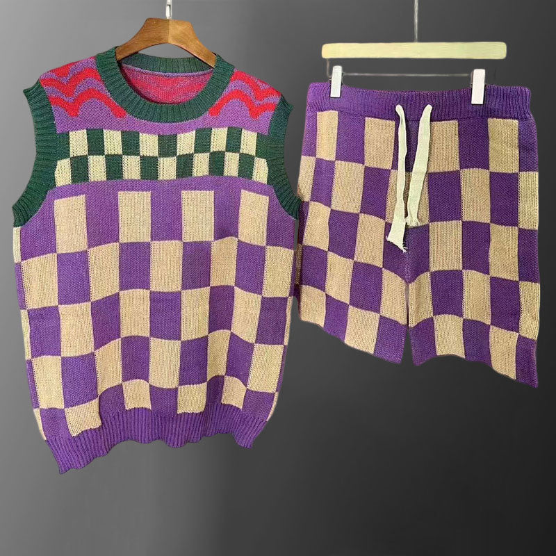 Contrast Geometric Pattern Vest Shorts Set