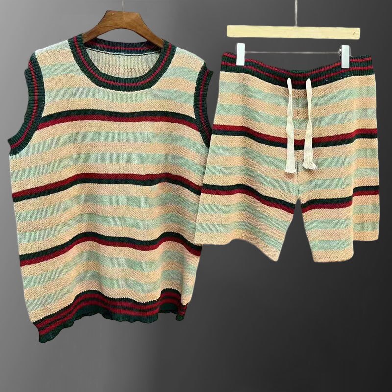 Contrast Geometric Pattern Vest Shorts Set