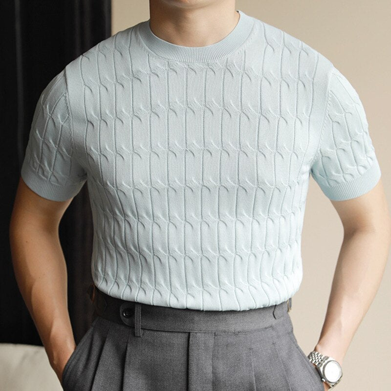 O-Neck Simple Solid Color Slim Knitted T-Shirt