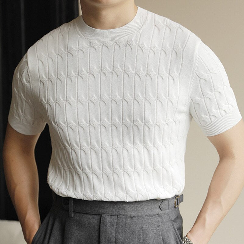 O-Neck Simple Solid Color Slim Knitted T-Shirt