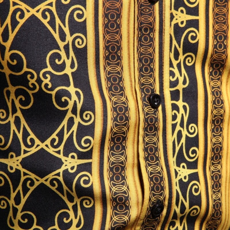 Retro Black Gold Print Short Sleeve Shirt