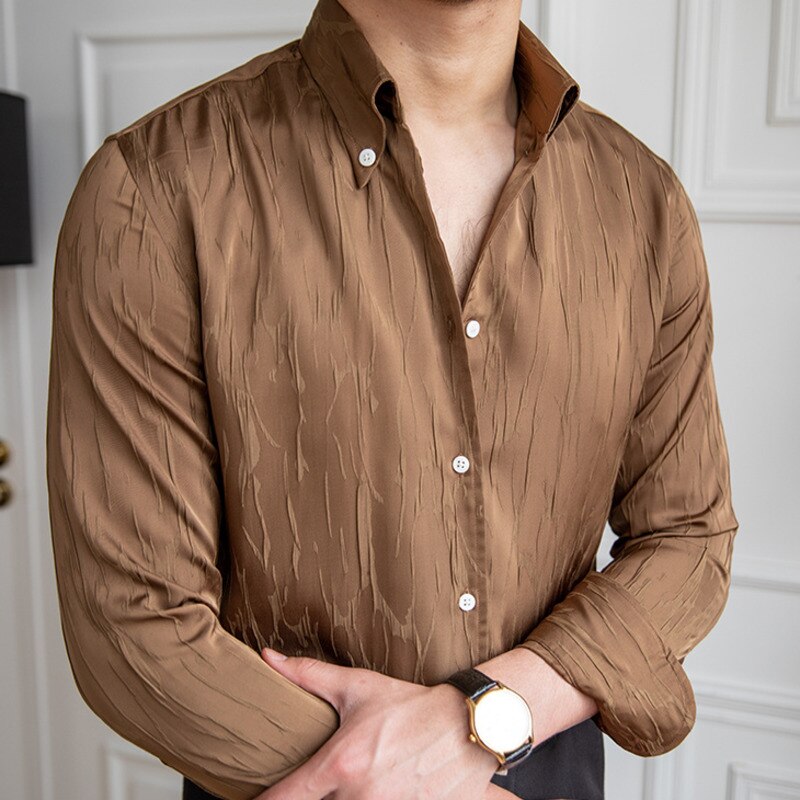 Solid Color Simple Pleated Slim Shirt