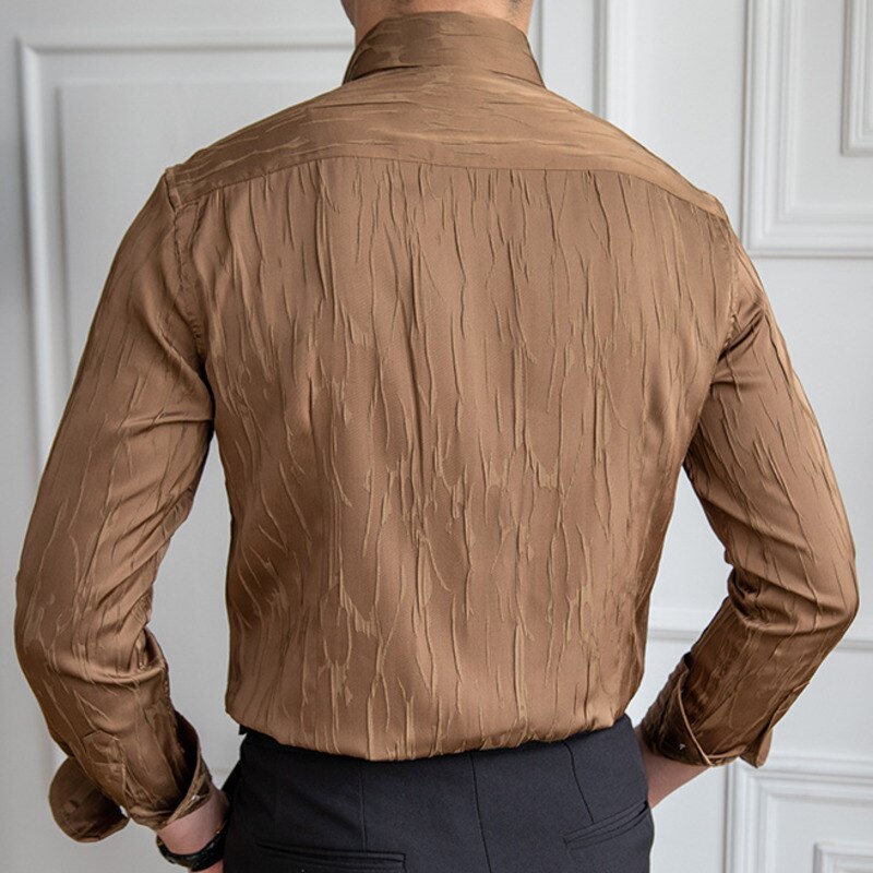 Solid Color Simple Pleated Slim Shirt