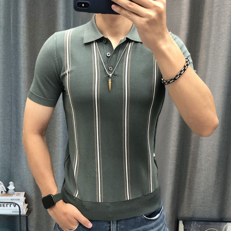 Striped Contrast Stitching Short Sleeve Polo Shirt