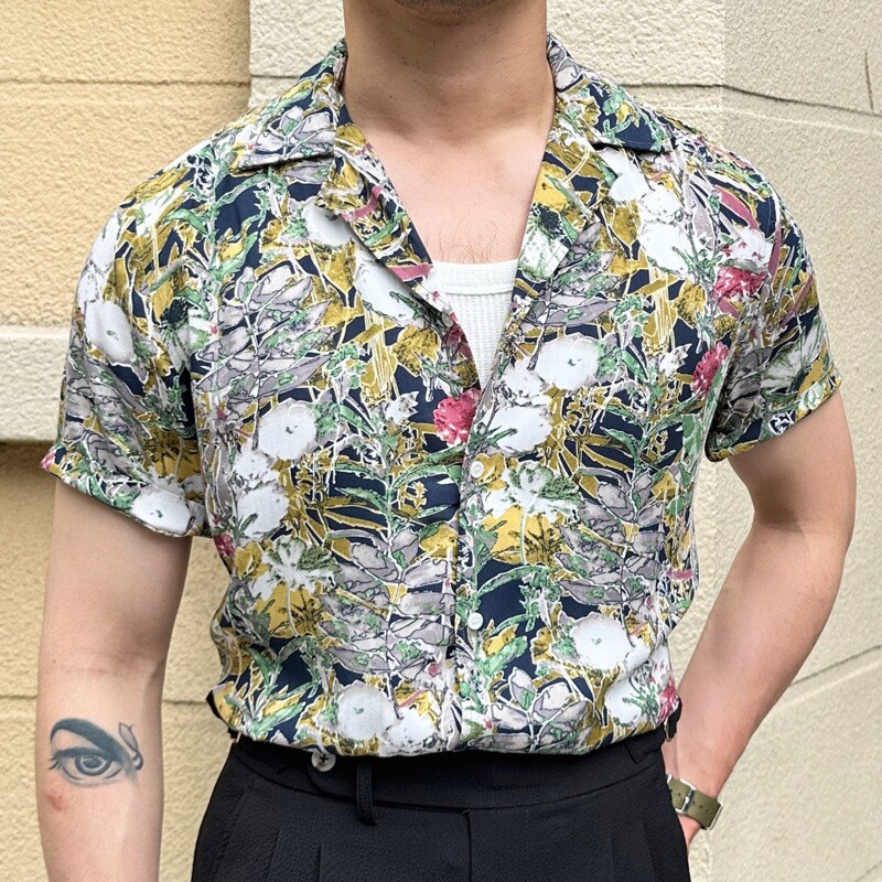 Abstract Art Colorful Flowers Short Sleeve Shirt