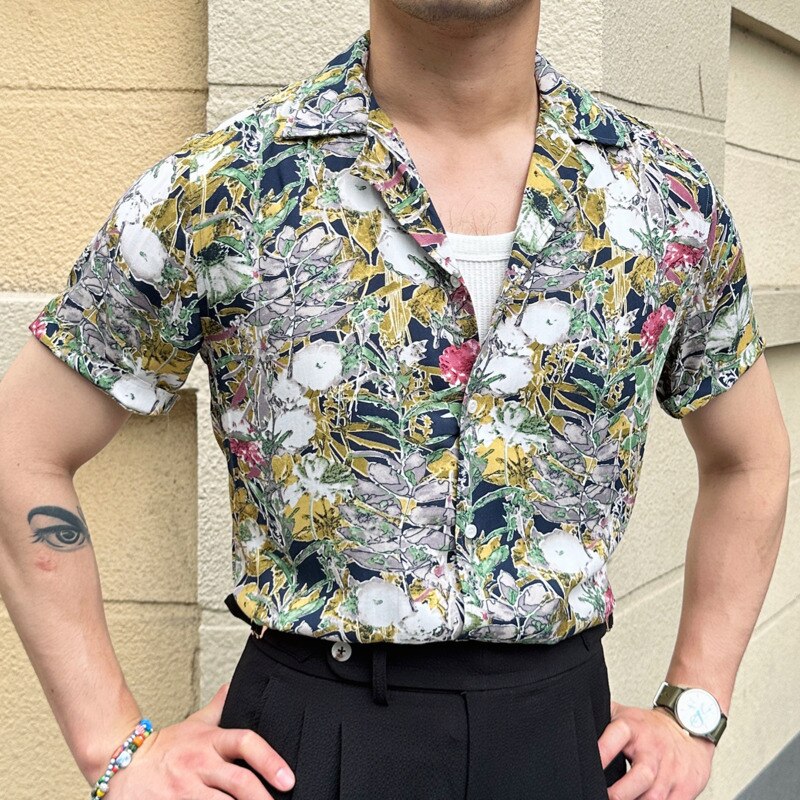 Abstract Art Colorful Flowers Short Sleeve Shirt