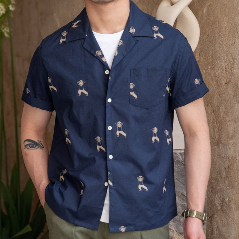 Navy Blue Pattern Stitching Shirt