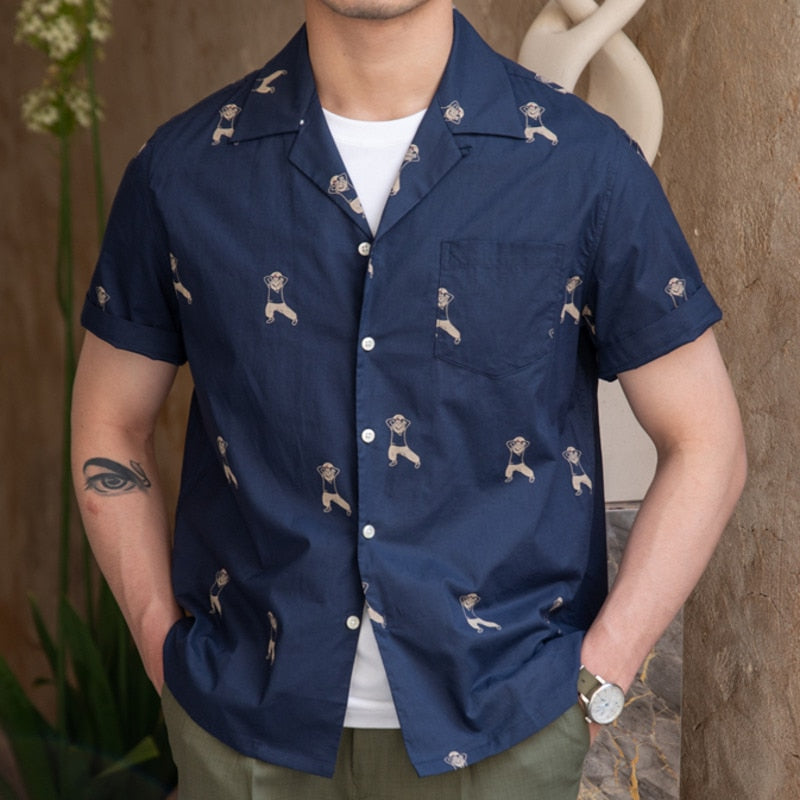 Navy Blue Pattern Stitching Shirt