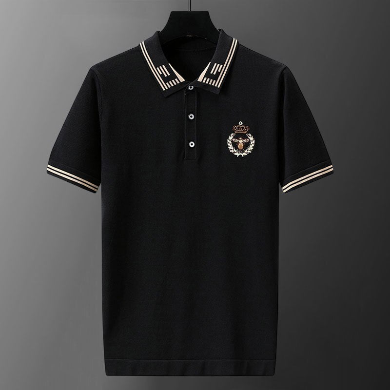 Collar Letter Embroidery Slim Polo Shirt
