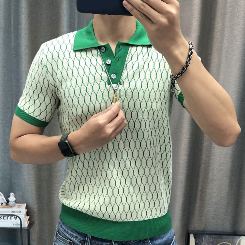 Summer Geometric Short Sleeve Polo Shirt