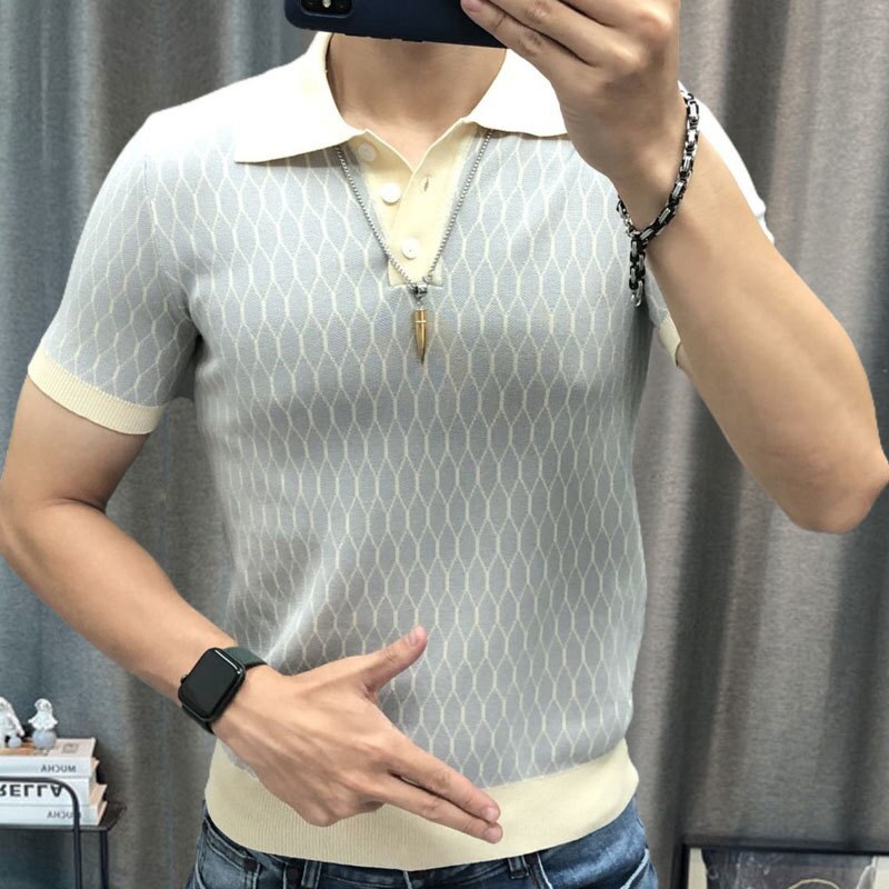 Summer Geometric Short Sleeve Polo Shirt