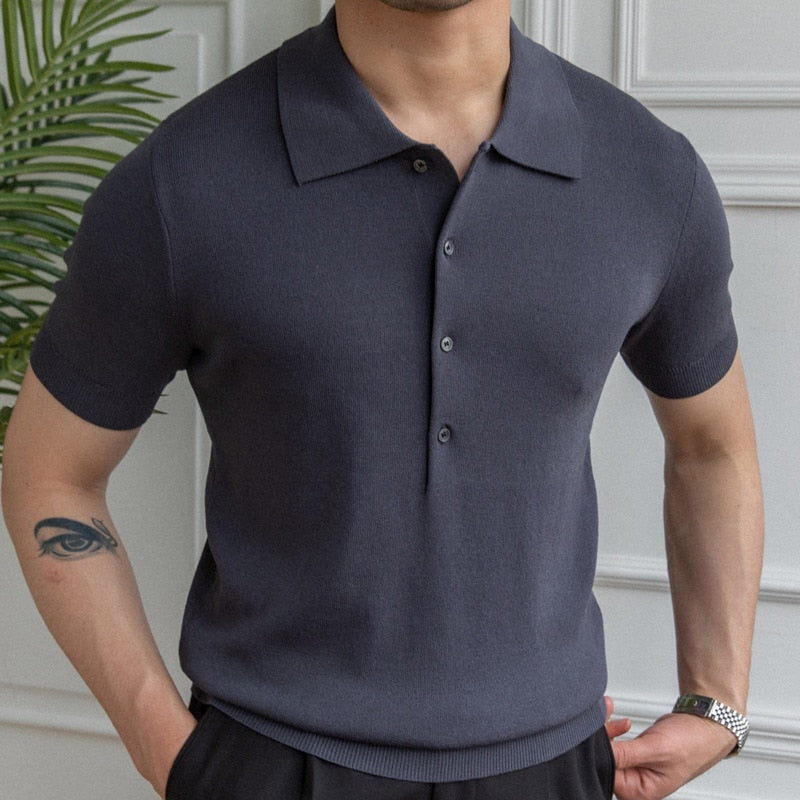 Simple Casual Knitted Men Polo Shirt