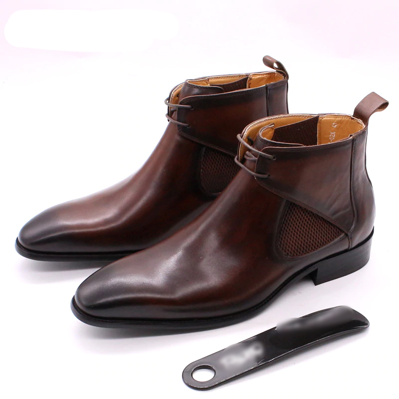Mens Leather Ankle Boots Brown Calf Leather