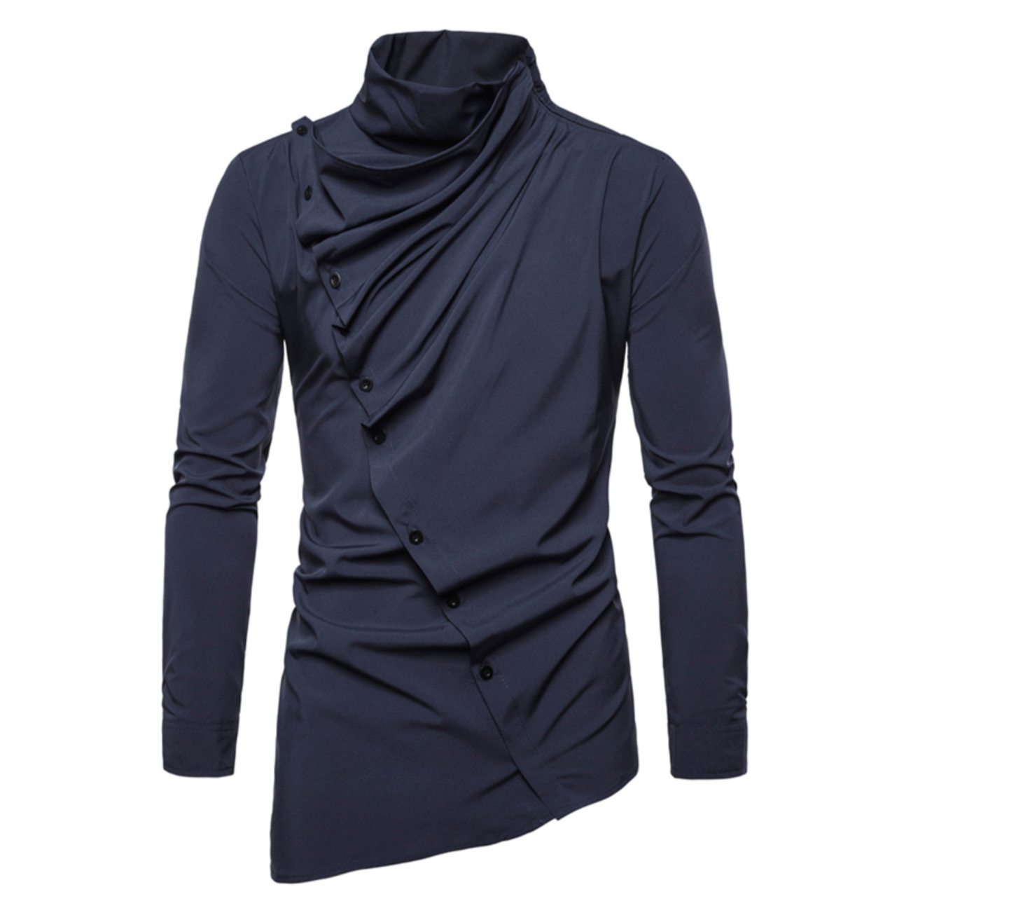 Askew Button High Neck Design Men Long Sleeves Shirt