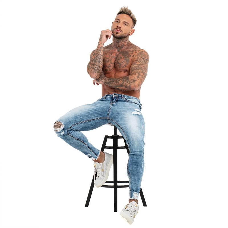 Blue Slim Fit Bottom Ripped Skinny Style Men Jeans - FanFreakz
