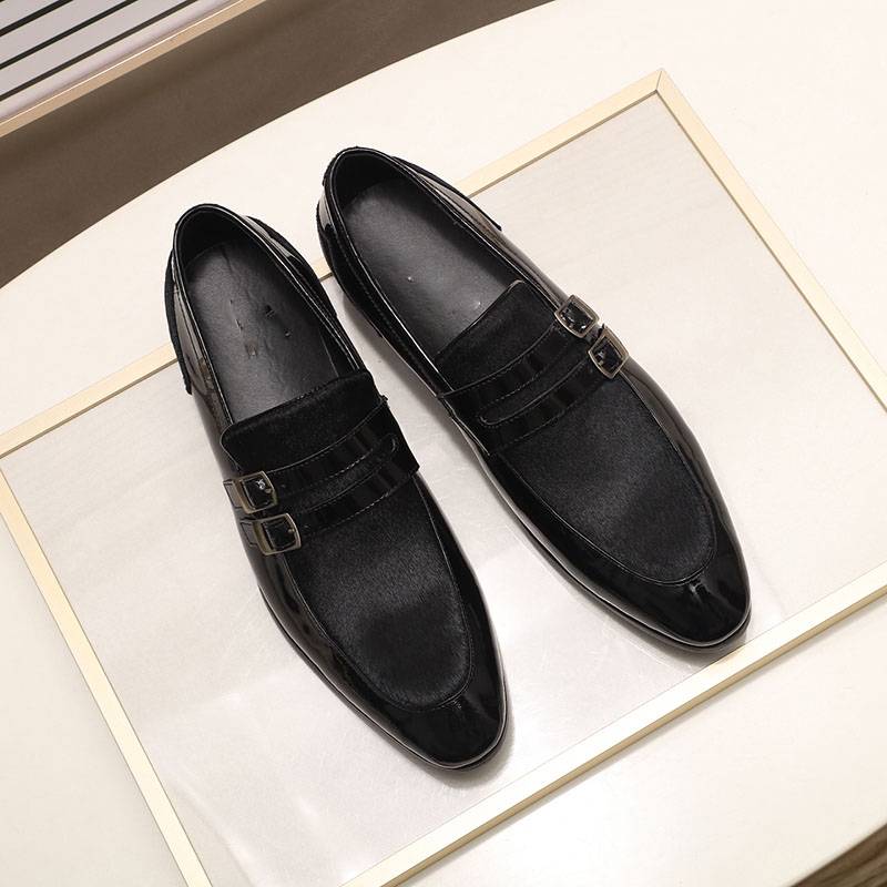 Double Buckles Patent Leather Casual Men Shoes