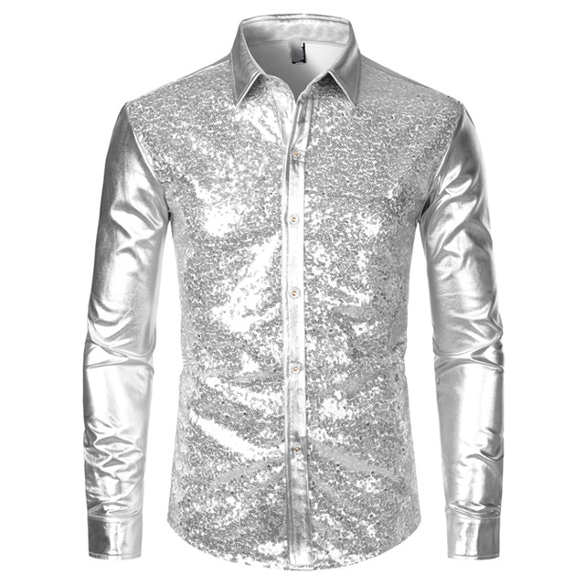Mixed Shimmery Sequin Men Long Sleeve Shirt
