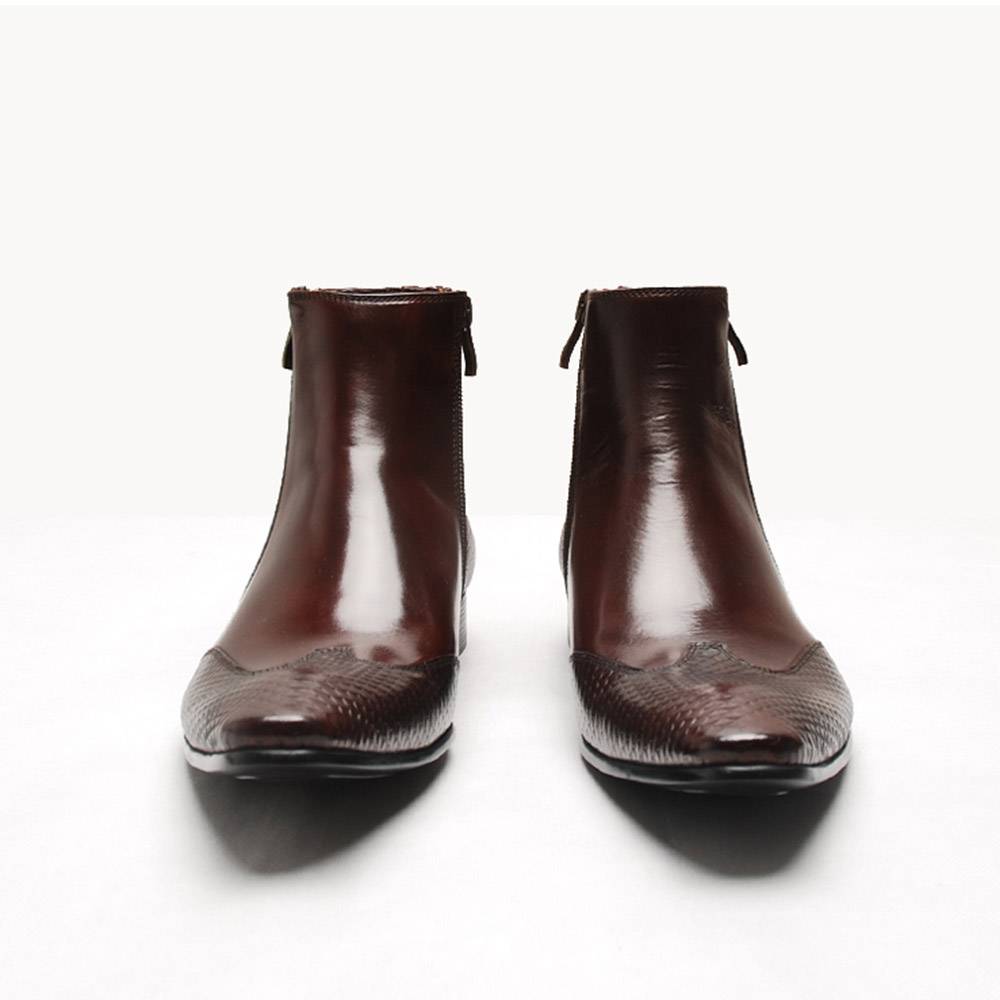 Double Zippers Ankle High Pointed Toe Men Leather Boots